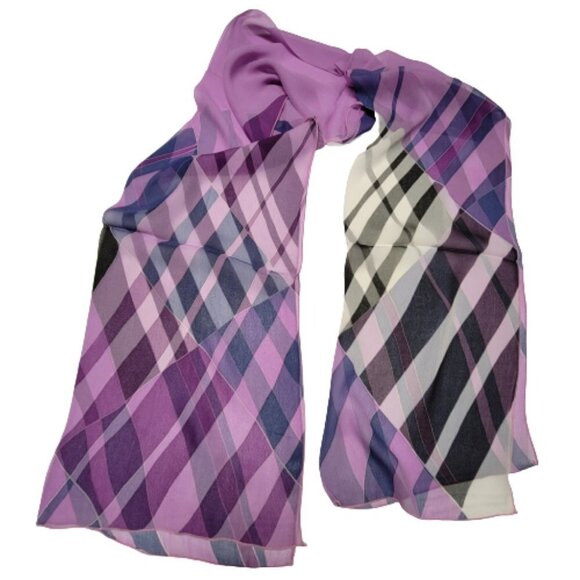 Purple Silk Chiffon Rectangular Scarf with stripes print - NEW - Picture 1 of 6